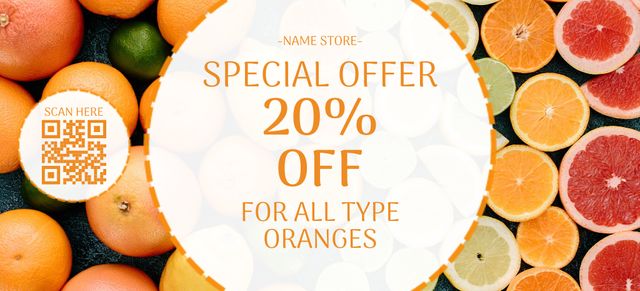 Colorful Oranges Special Offer In Grocery Coupon 3.75x8.25in Šablona návrhu
