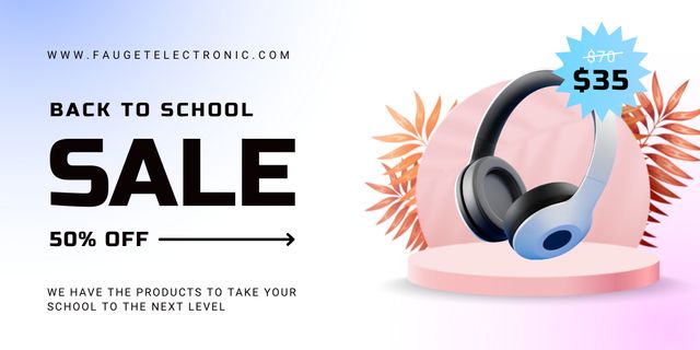 Designvorlage Offer Discounts on Headphones for Schoolchildren für Twitter