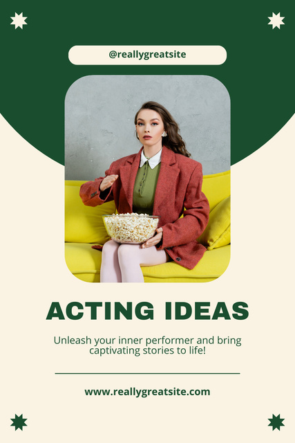 Acting Ideas with Young Woman with Popcorn Pinterest Šablona návrhu