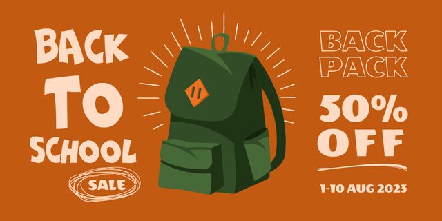 Ontwerpsjabloon van Twitter van School Green Backpack Discount Announcement
