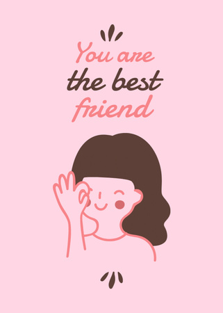 Phrase about Best Friend with Simple Illustration of Girl Postcard 5x7in Vertical Design Template