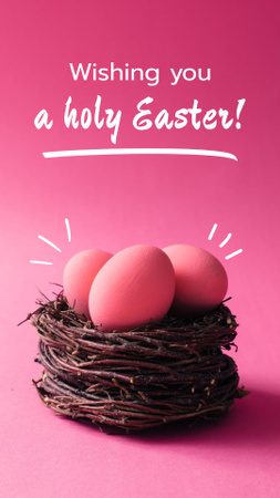 Wishing Holy Easter Holiday With Eggs In Nest Instagram Story Design Template