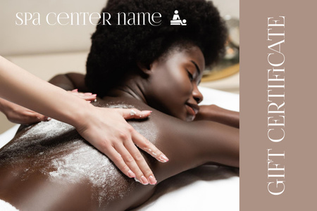 Spa Center Advertisement with Young Woman Enjoying Massage Gift Certificate Design Template