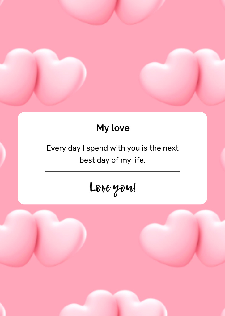 Love Message With Hearts In Pink Postcard A6 Vertical Tasarım Şablonu