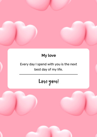 Love Message With Hearts In Pink Postcard A6 Vertical Design Template