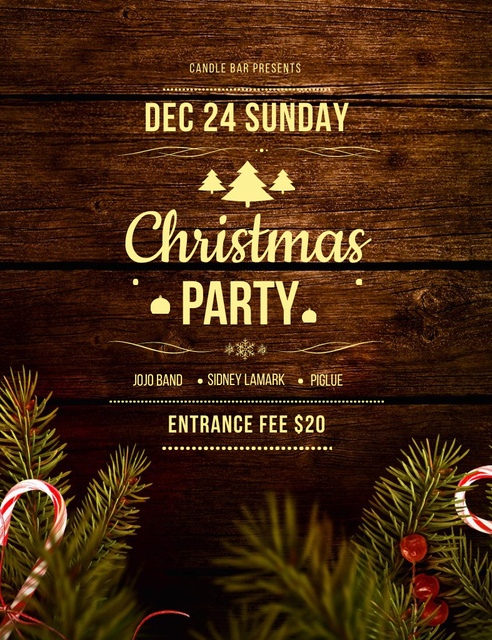 Christmas Party Alert on Background of Wood Invitation 13.9x10.7cm Design Template