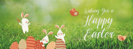 Easter Bunnies with Colored Eggs on Grass Facebook Video cover tervezősablon