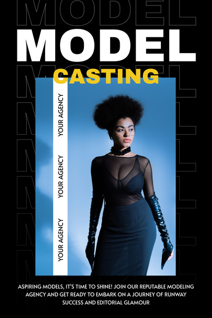 Stylish African American Woman at Model Casting Pinterest Šablona návrhu