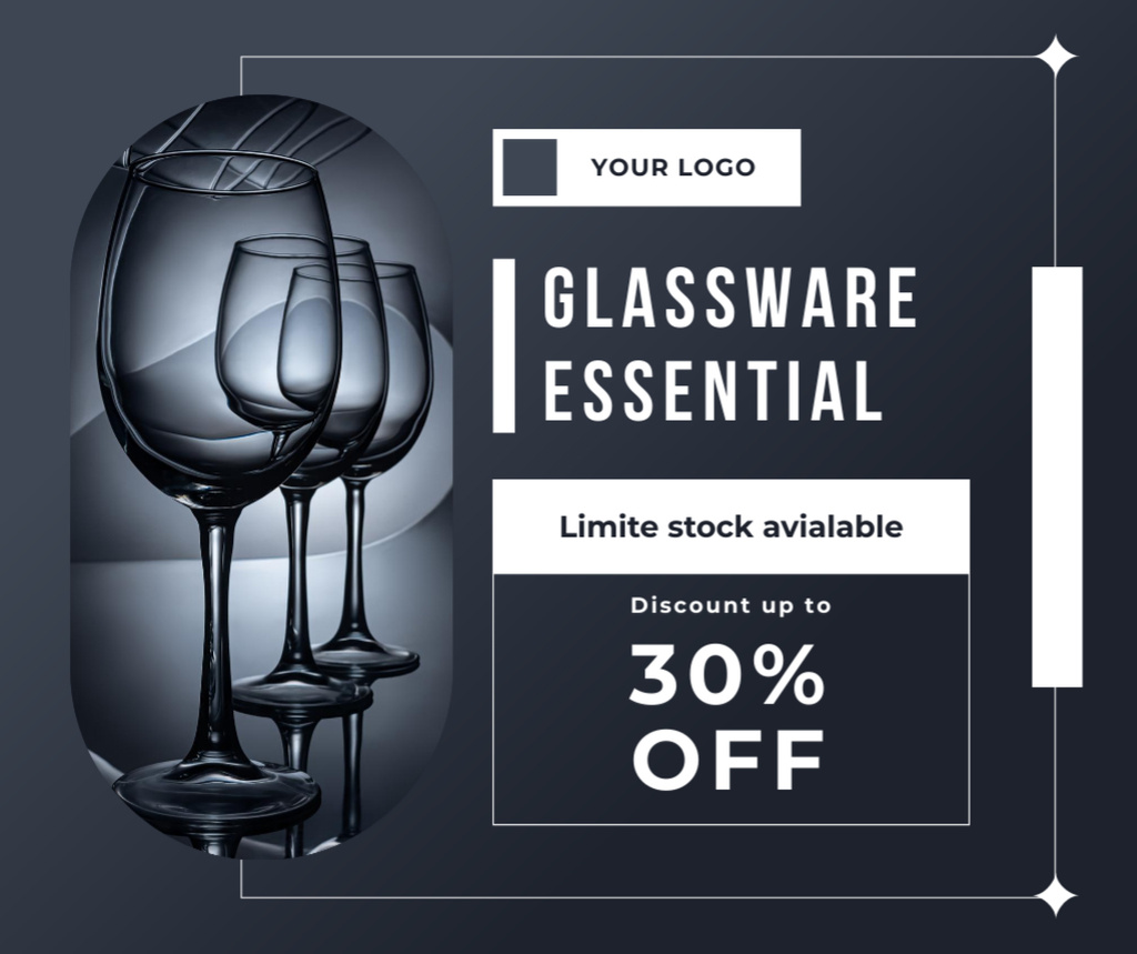 Limited Glassware Stock With Discounts Offer Facebook Design Template