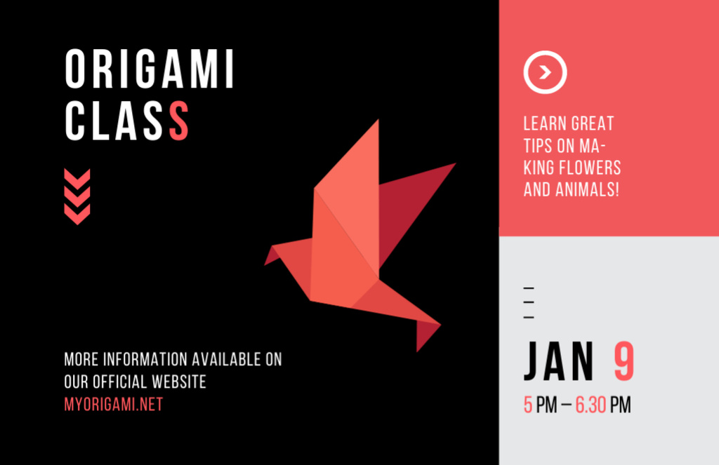 Information about Registration for Origami Classes Flyer 5.5x8.5in Horizontal Tasarım Şablonu