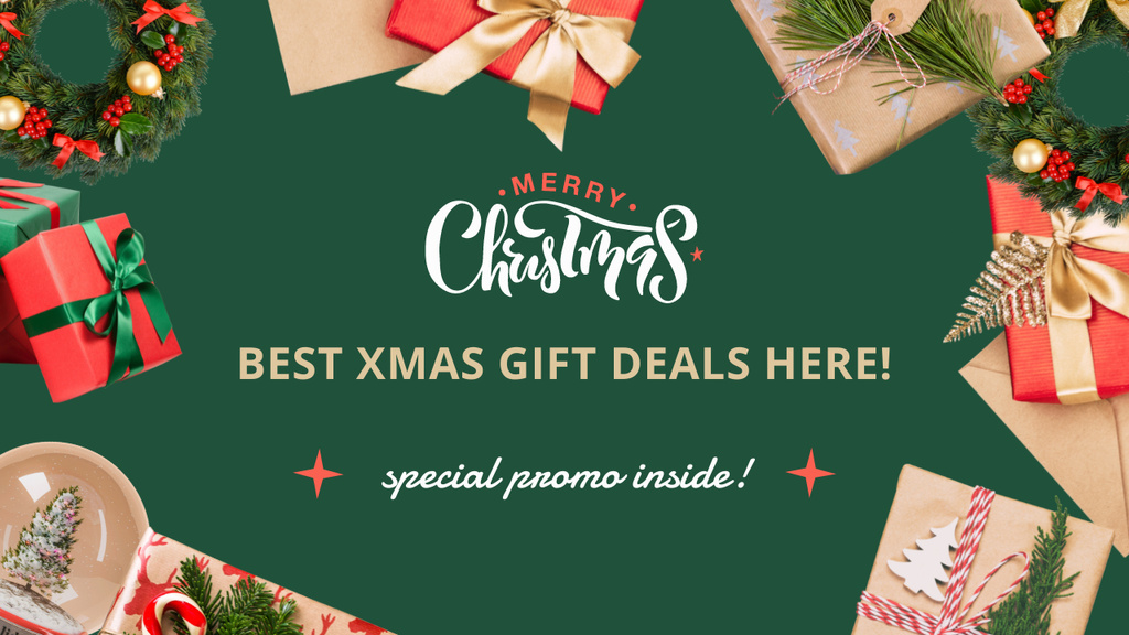 Christmas Promotion with Lots Of Presents and Wreaths Youtube Thumbnail Design Template