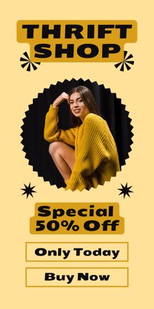 Woman for thrift shop yellow Graphic Design Template