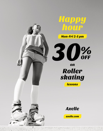 Happy Hour Offer with Girl Rollerskating Poster 22x28in Design Template