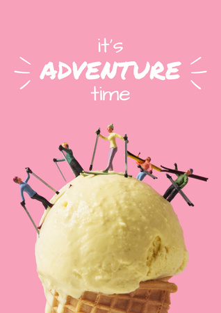 Funny Illustration of Skiers on Ice Cream Poster Design Template