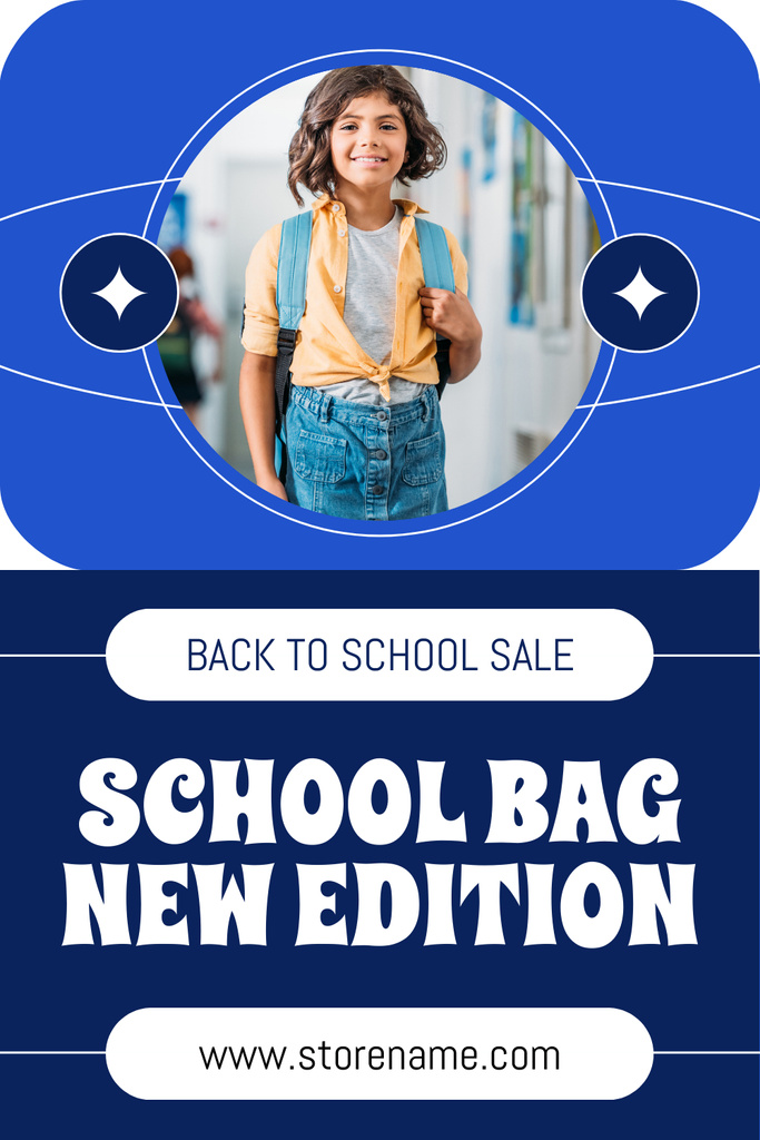 School Bag Sale Announcement on Blue Pinterest Modelo de Design