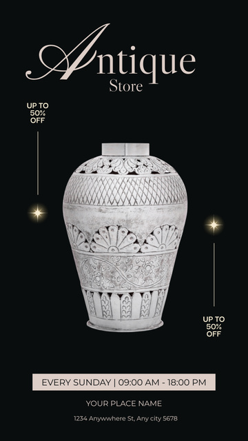 Ornamental Vase At Discounted Rates In Antique Store Instagram Story tervezősablon