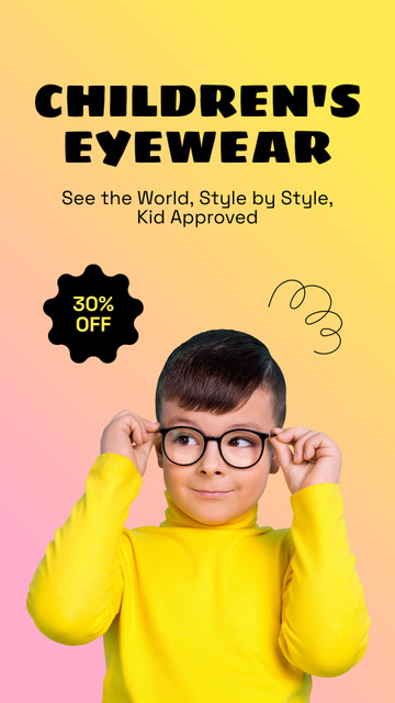 Designvorlage Discount on Children's Glasses with Cute Boy für Instagram Story