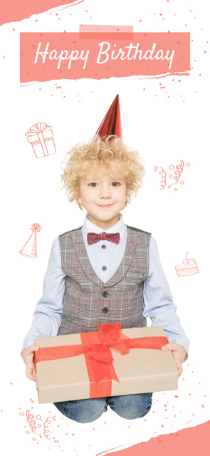 Designvorlage Birthday of Cute Little Boy with Gift für Snapchat Moment Filter