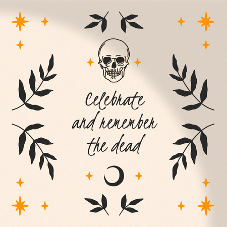 Day of the Dead Holiday Celebration with Skull and Stars Animated Post Design Template
