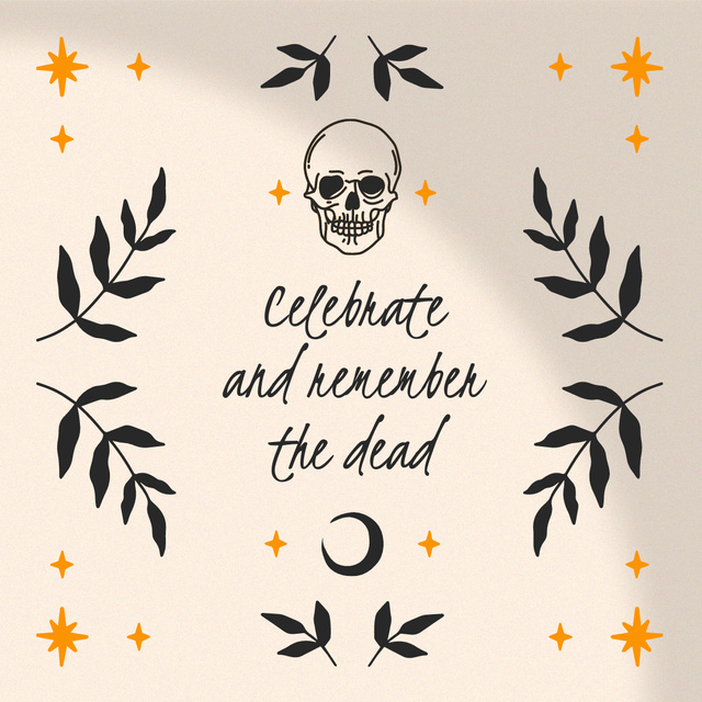 Day of the Dead Holiday Celebration with Skull and Stars Animated Post Modelo de Design