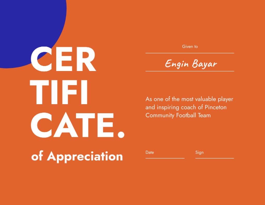 Football Achievement Appreciation Award Certificate – шаблон для дизайна
