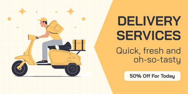 Illustration of Courier for Delivery Services Ad Twitter Modelo de Design