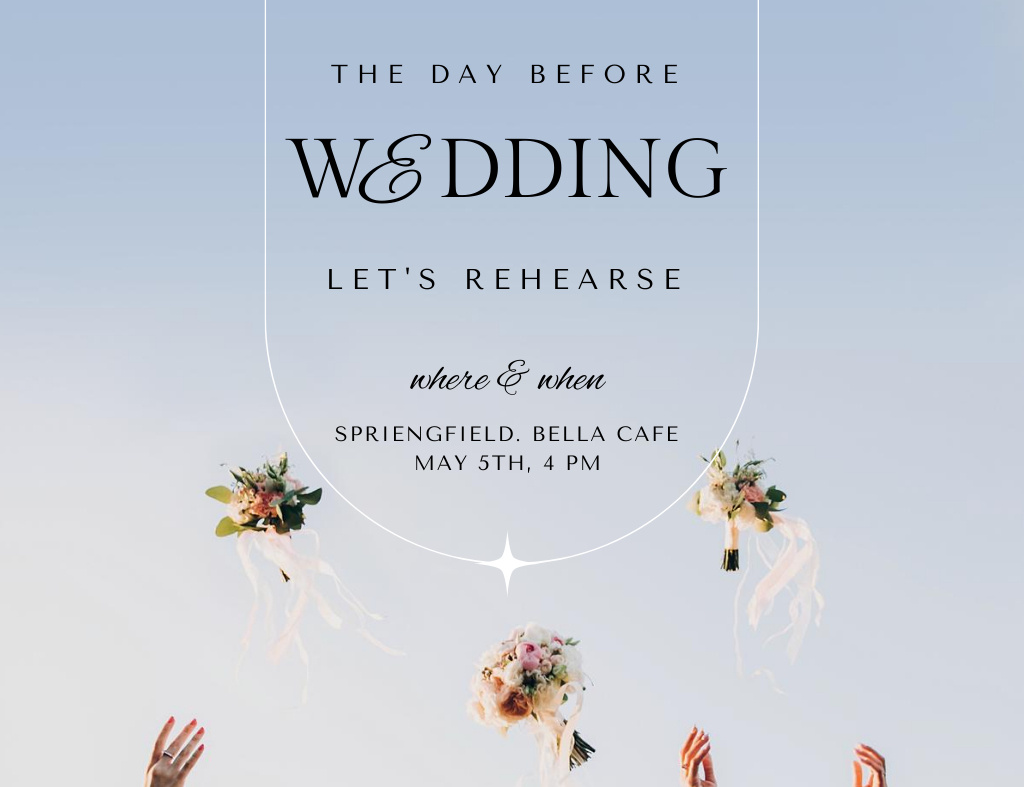 Wedding Rehearse Announcement With Bouquets Invitation 13.9x10.7cm Horizontal – шаблон для дизайна