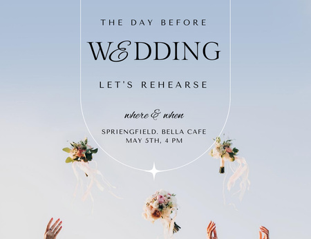 Wedding Rehearse Announcement With Bouquets Invitation 13.9x10.7cm Horizontal Design Template