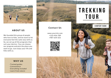 Offer Trekking Tour with Young Couple Brochure Design Template