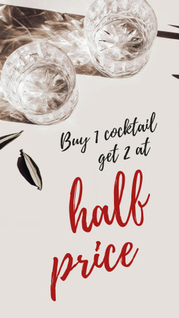 Half Price Offer with Cocktails in Glasses Instagram Story Design Template