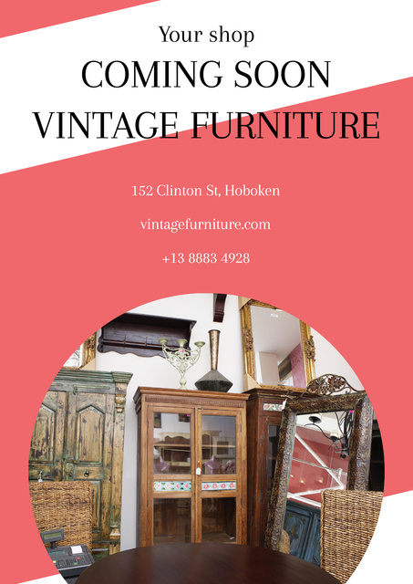 Rare Furniture Shop Opening Ad on Red Poster – шаблон для дизайну