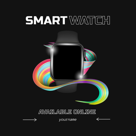 Announcement of Smart Watch Sale on Black with Gradient Instagram AD Design Template