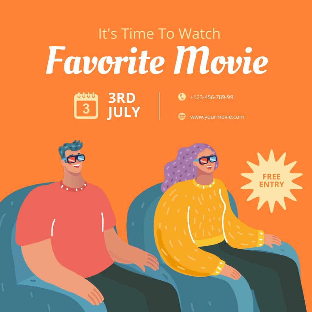 Young Couple In 3d Glasses Watching Movie Instagram Modelo de Design