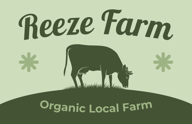 Local Organic Farm Emblem with Cow Business Card 85x55mm – шаблон для дизайна
