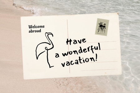 Vacation Greeting Envelope with Flamingo Postcard 4x6in Design Template
