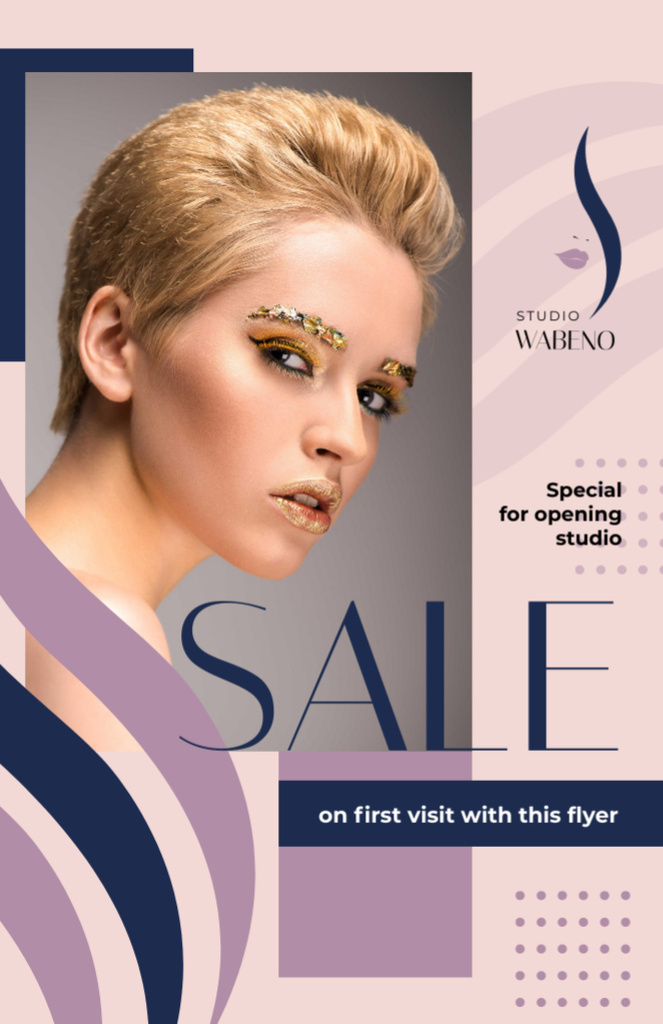 Ontwerpsjabloon van Flyer 5.5x8.5in van Vibrant Beauty Studio Sale Offer For Opening