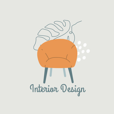 Sevimli Koltuk Çizimi ile İç Tasarım Hizmetleri Animated Logo Tasarım Şablonu