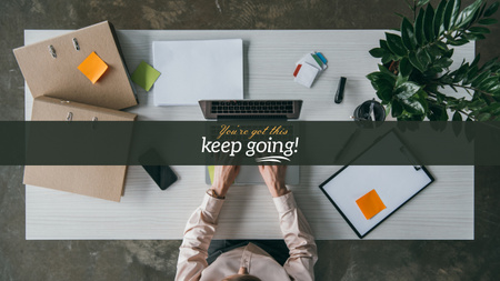 Designvorlage Motivierendes „Keep Going“-Zitat mit berufstätiger Frau für Youtube