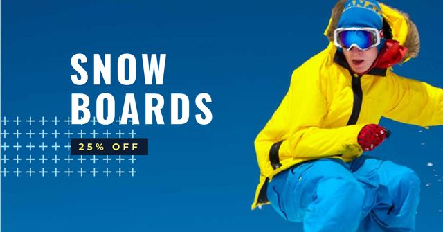Ontwerpsjabloon van Facebook AD van Snow Board Store Offer with Snowboarder