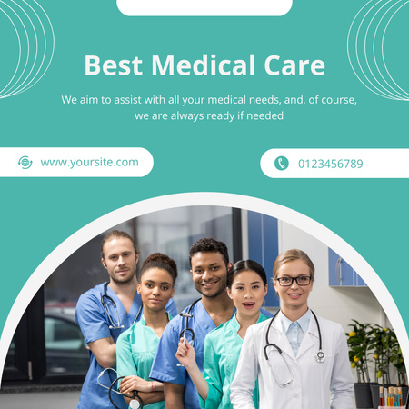 Designvorlage glückliches medizinisches personal steht in klinik zusammen für Instagram