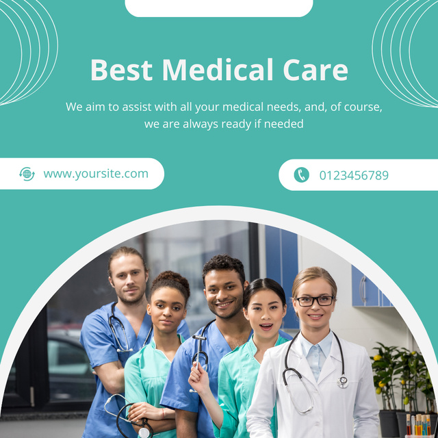 Happy Medical Staff Standing Together in Clinic  Instagram Design Template