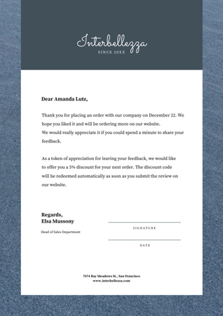 Ontwerpsjabloon van Letterhead van Business Company order gratitude