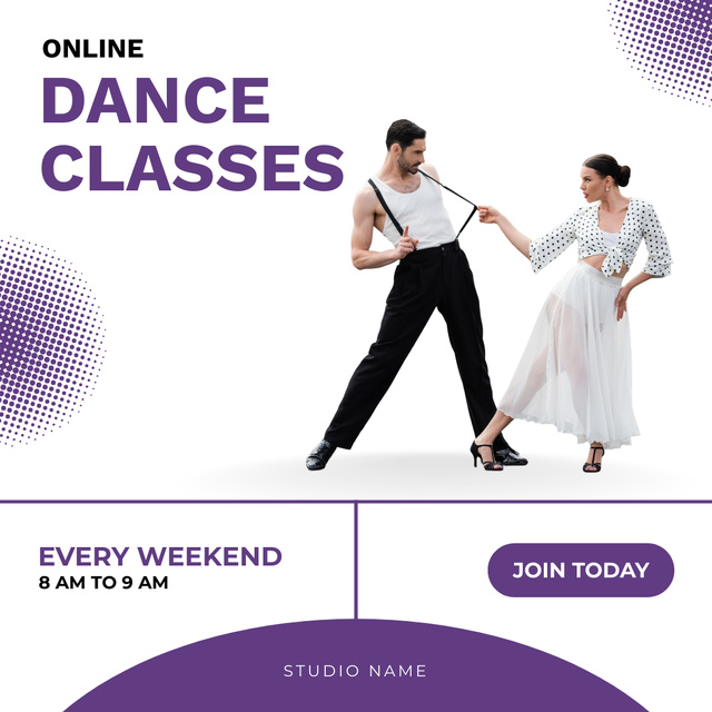 Dance Classes Announcement with Passionate Dancing Couple Instagram Design Template
