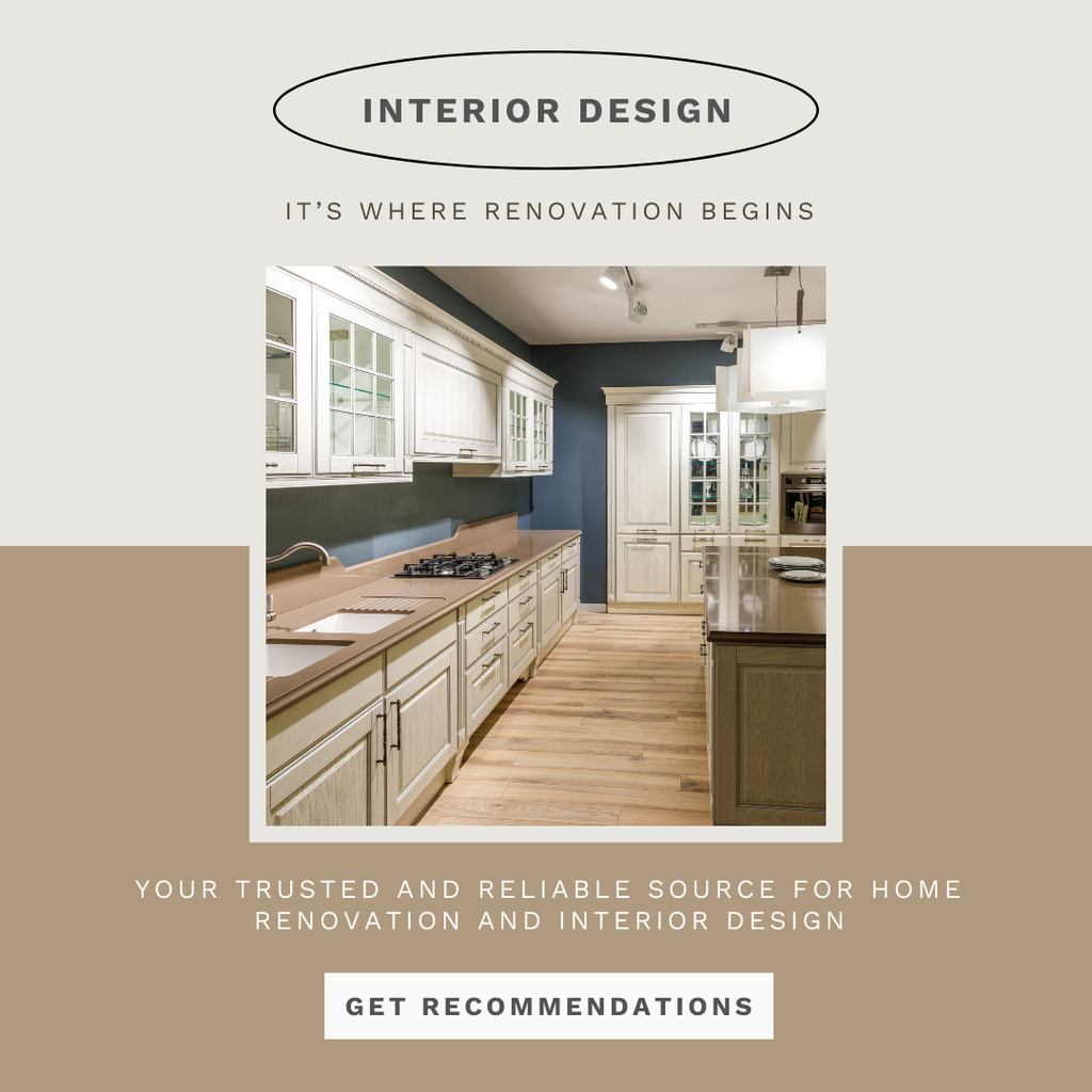 Designvorlage Furniture Ad with Stylish Kitchen in Frame für Instagram