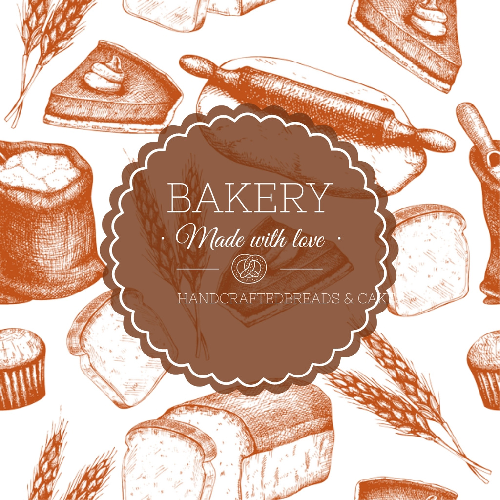 Illustration with Bakery and Cakes Instagram Design Template