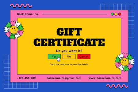 Ontwerpsjabloon van Gift Certificate van Boekwinkelaanbieding met heldere interface