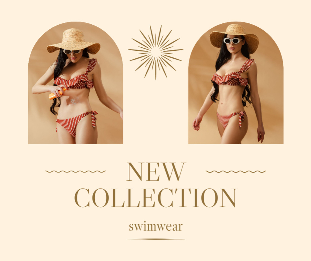 Plantilla de diseño de Swimwear Collection Ad with Woman Facebook 