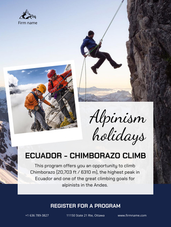 Climbers on Mountain And Alpinism On Winter Holidays Promotion Poster US Design Template