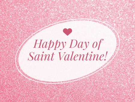 Saint Valentine's Day Greeting on Pink Glitter Postcard 4.2x5.5in – шаблон для дизайну