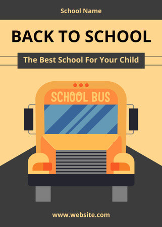 Vissza az iskolába ajánlat a busz illusztrációjával Flayer tervezősablon